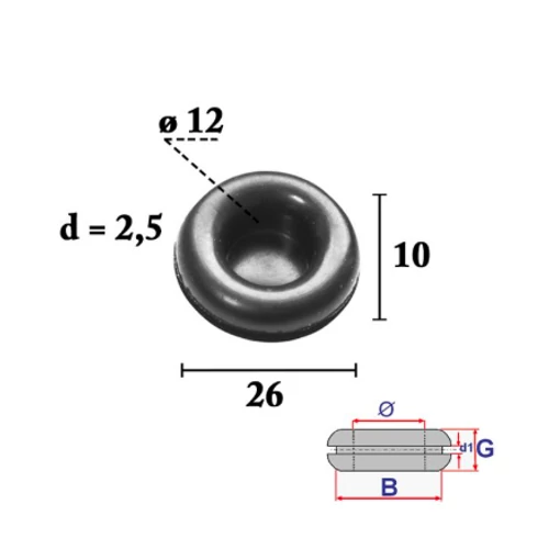 Kábelátvezető, vezeték átvezető gumigyűrű, gumidugó univerzális 12 mm-es belső átmérővel C70403 (1 db) [FA1]
